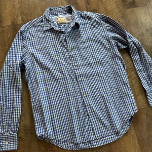 Men's ITALIA Casual Button Down Shirt L Blue White Gingham